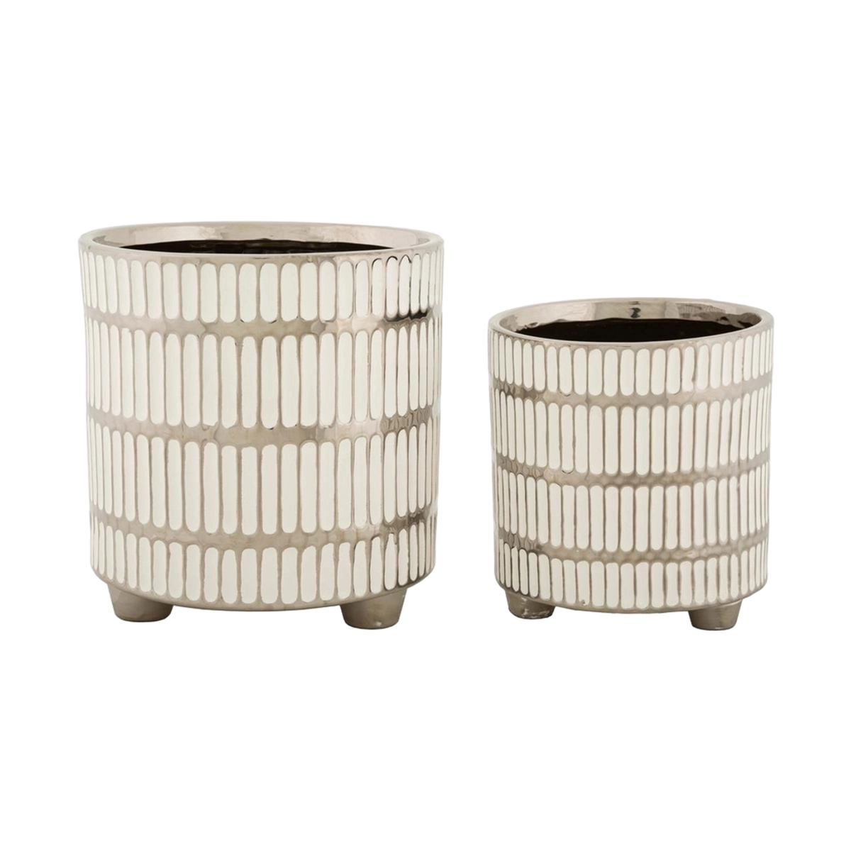 Ray Set of 2 White Ceramic Vases with Silver Accents — 1