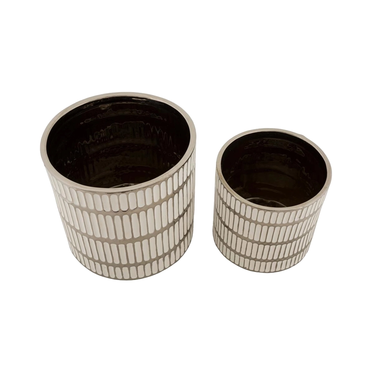 Ray Set of 2 White Ceramic Vases with Silver Accents — 3