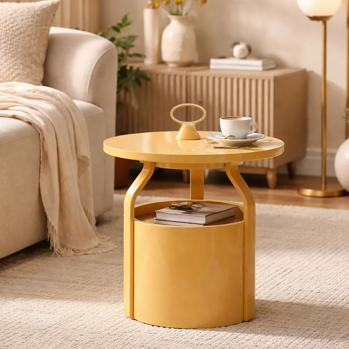 Iris Round Coffee Table with Magazine Rack — 2