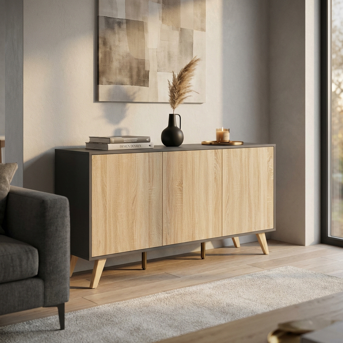 Modern 3-Door Living Room Sideboard in Melamine Elton — 4