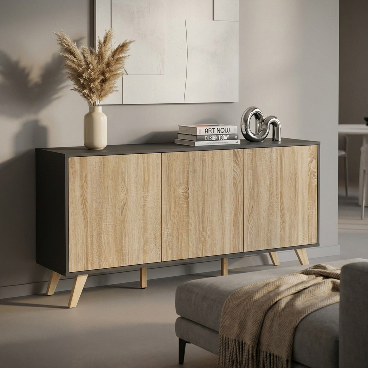 Modern 3-Door Living Room Sideboard in Melamine Elton — 2