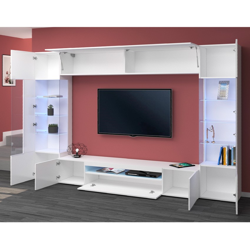 Modern White Living Room Wall Unit with TV Stand and 2 Display Cabinets Sultan WH — 5