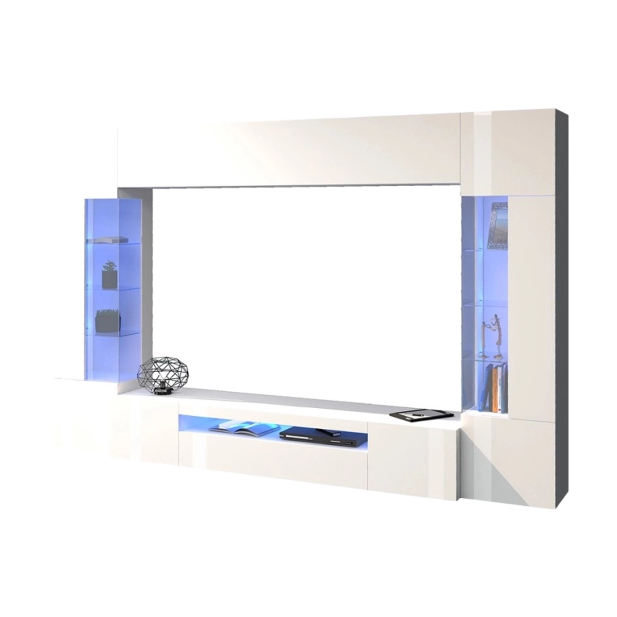 Modern White Living Room Wall Unit with TV Stand and 2 Display Cabinets Sultan WH — 7