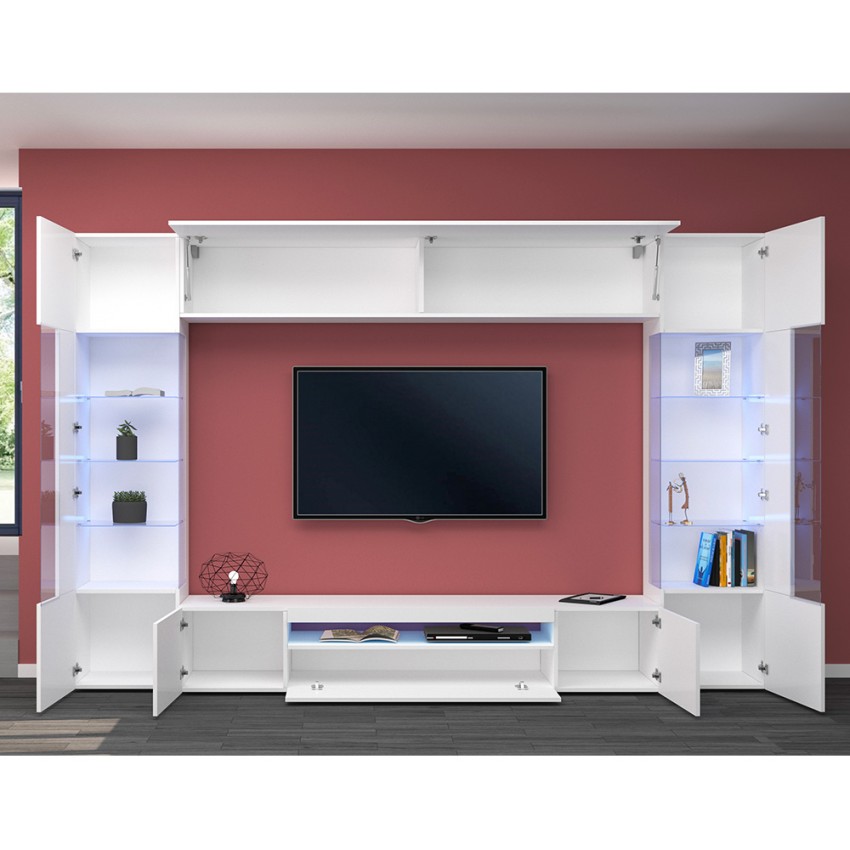 Modern White Living Room Wall Unit with TV Stand and 2 Display Cabinets Sultan WH — 3