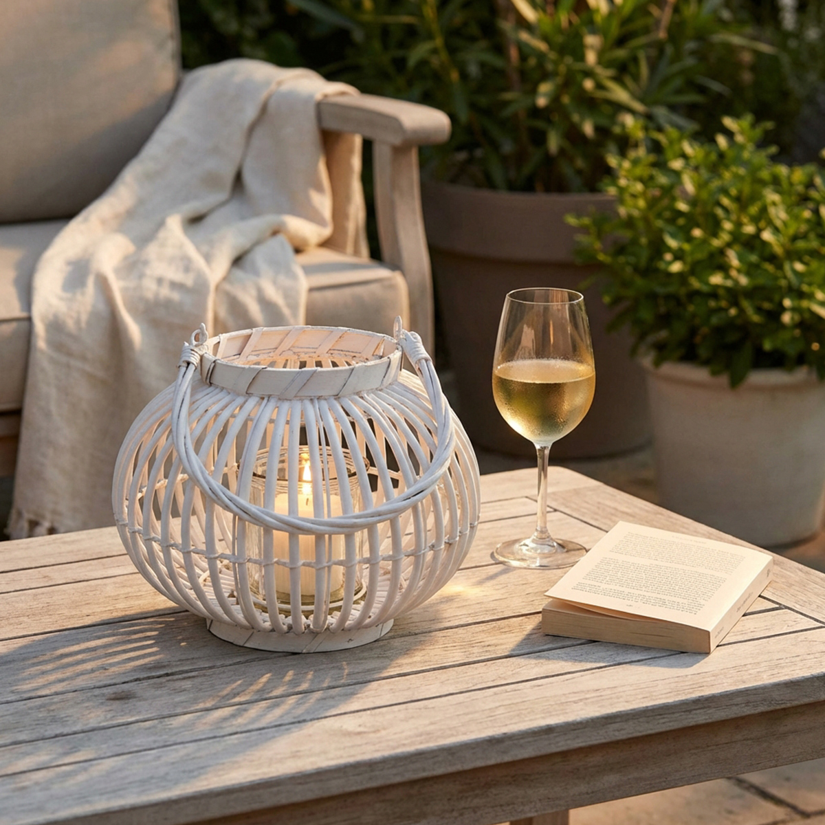 Georgie Round Wicker and Glass Table Lantern — 2