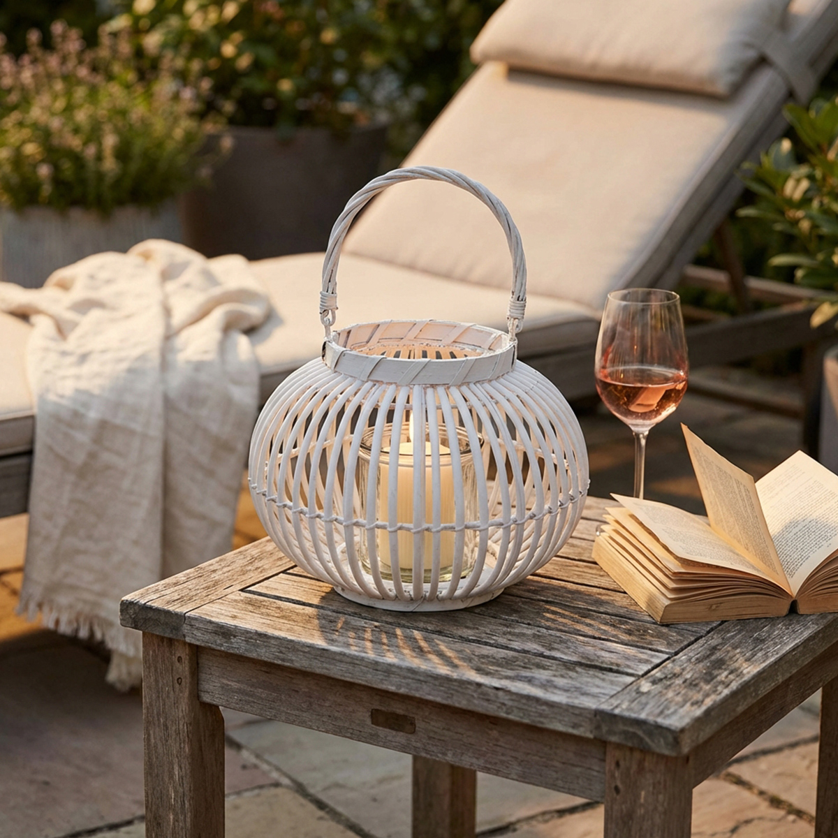 Georgie Round Wicker and Glass Table Lantern — 3