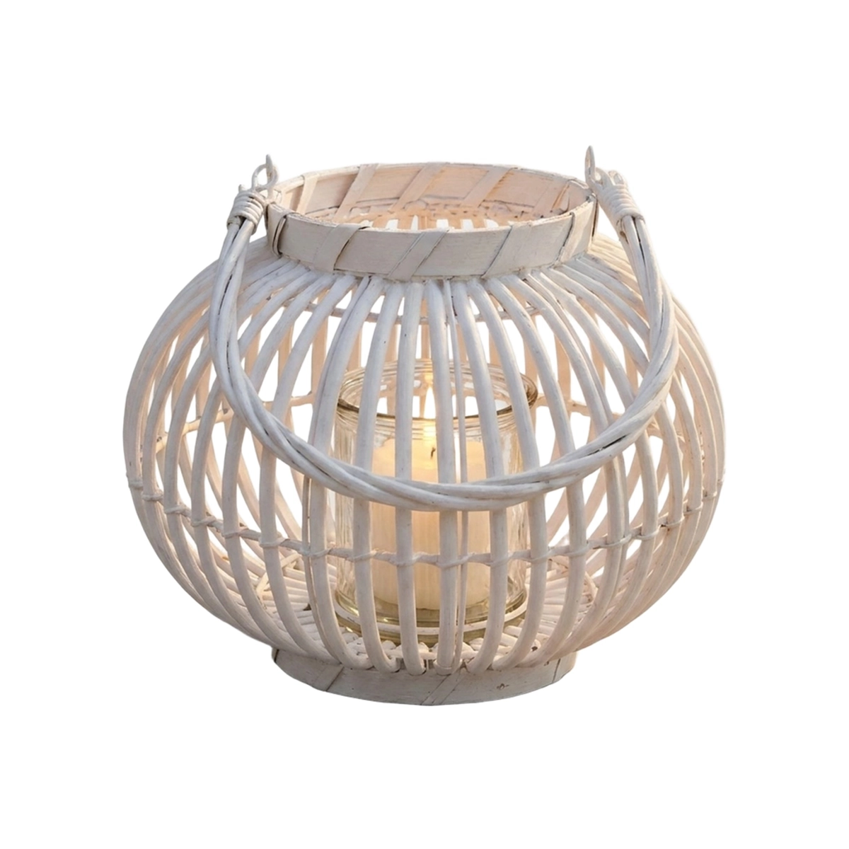 Georgie Round Wicker and Glass Table Lantern — 1