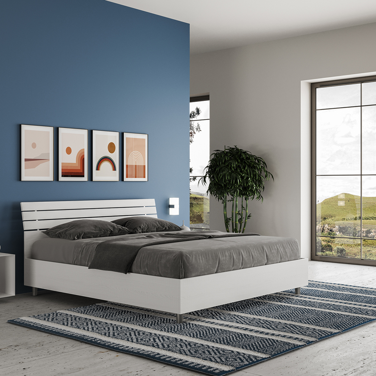 Ankel Double Storage Bed 160x200 cm with Slanted Headboard — 2