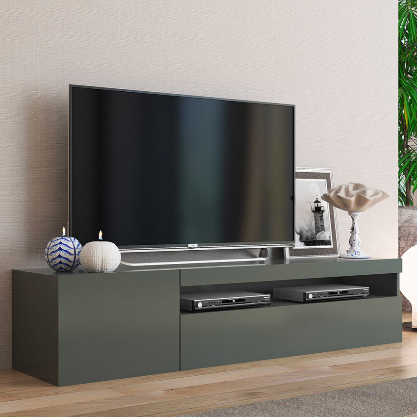 Modern TV cabinet with door and flap drawer 150cm Daiquiri Anthracite M — 3