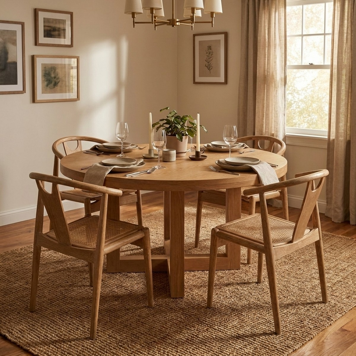 Set of 2 Wooden Dining Chairs with Woven Rattan Seat Japan — 2
