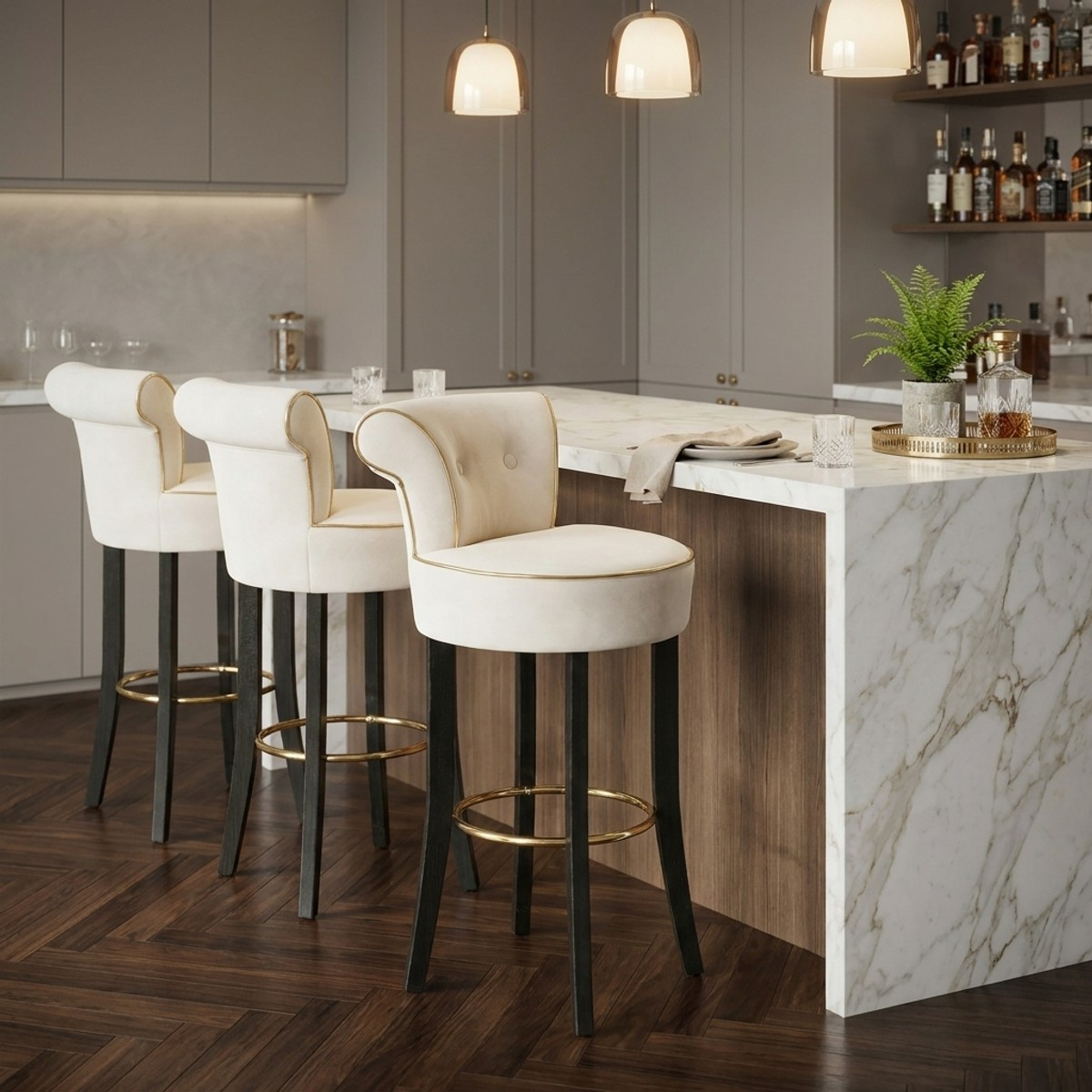 Upholstered Velvet Bar Stool with Backrest Luxy Mauro Ferretti — 2