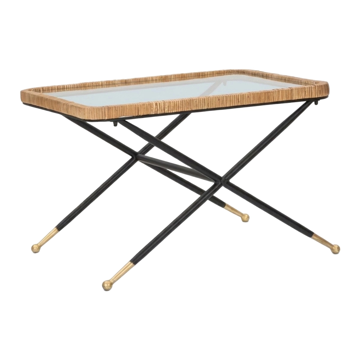Saint Barth Rectangular Coffee Table in Glass and Rattan — 1
