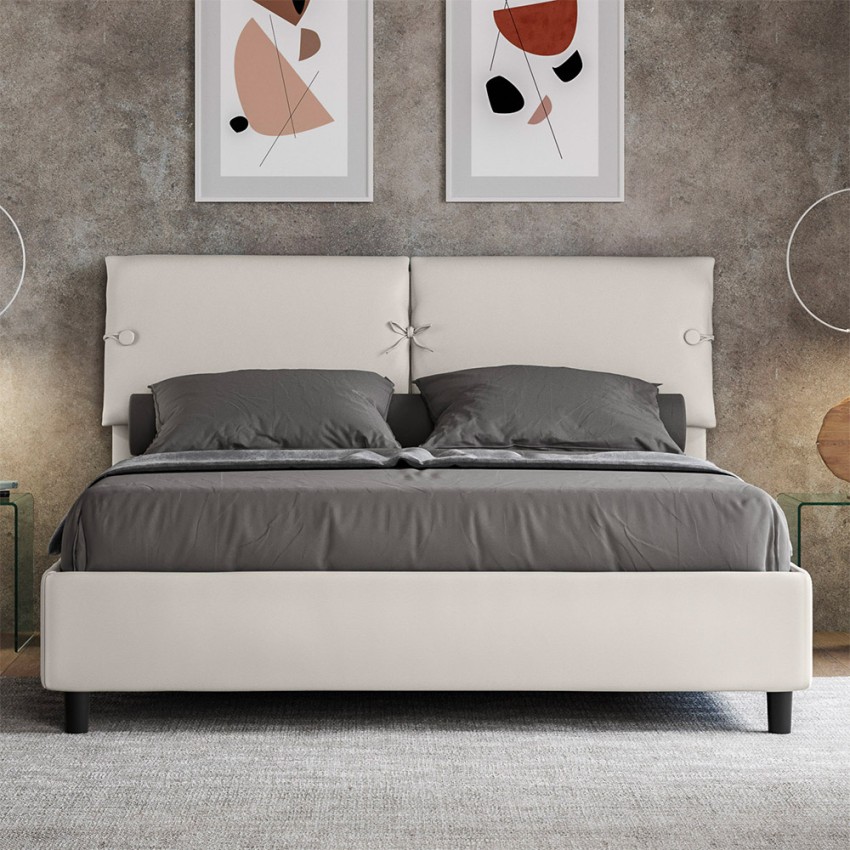 Double Storage Bed 160x190 Faux Leather Sleeper — 3