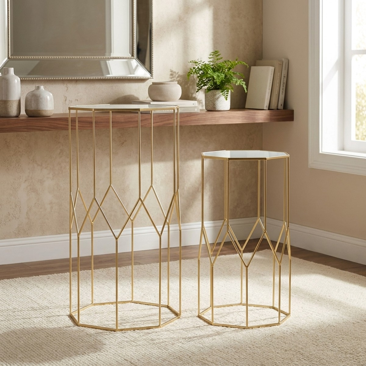 Set of 2 high side tables New Glass with metal frame and Vetro — 2