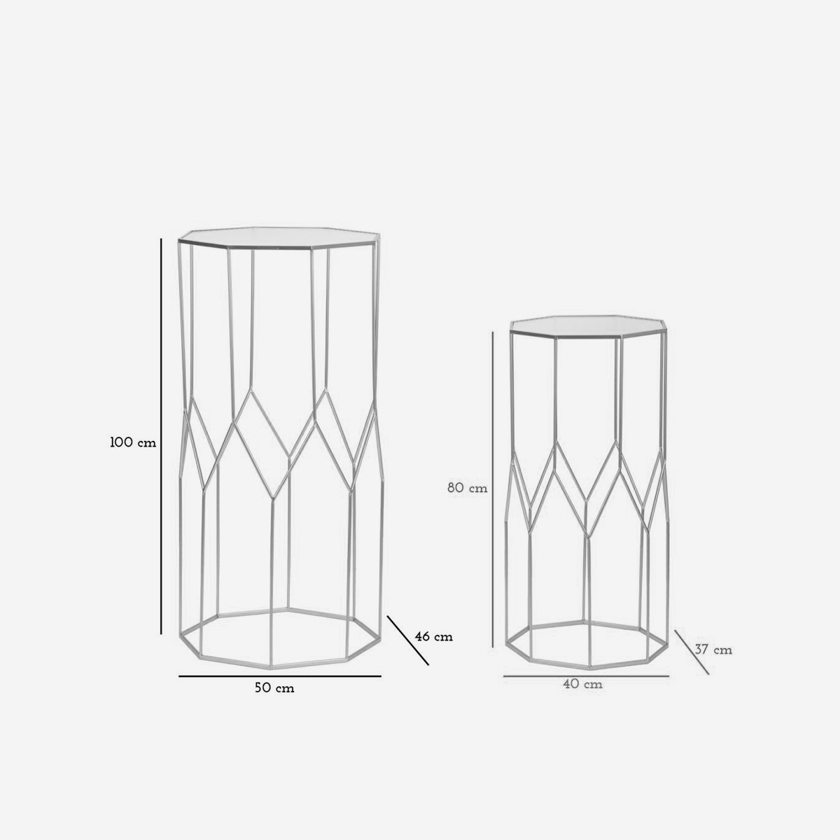 Set of 2 high side tables New Glass with metal frame and Vetro — 3