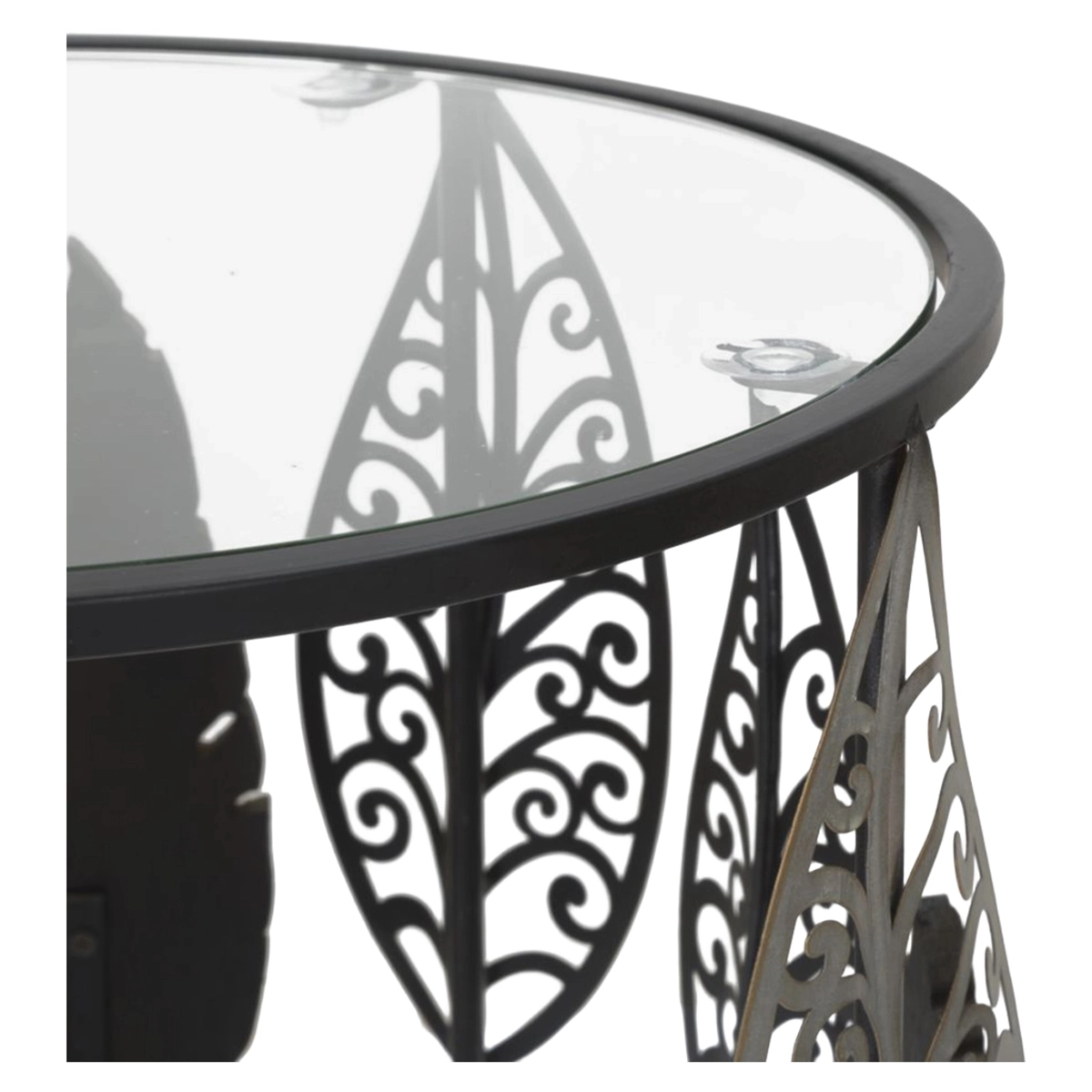 Set of 2 Foglie Round Metal and Glass Coffee Tables — 4