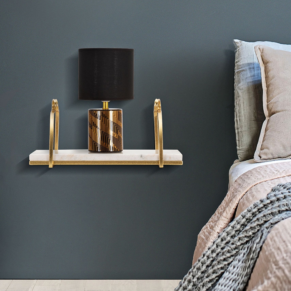 Marble wall shelf in gold metal and white marble — 2