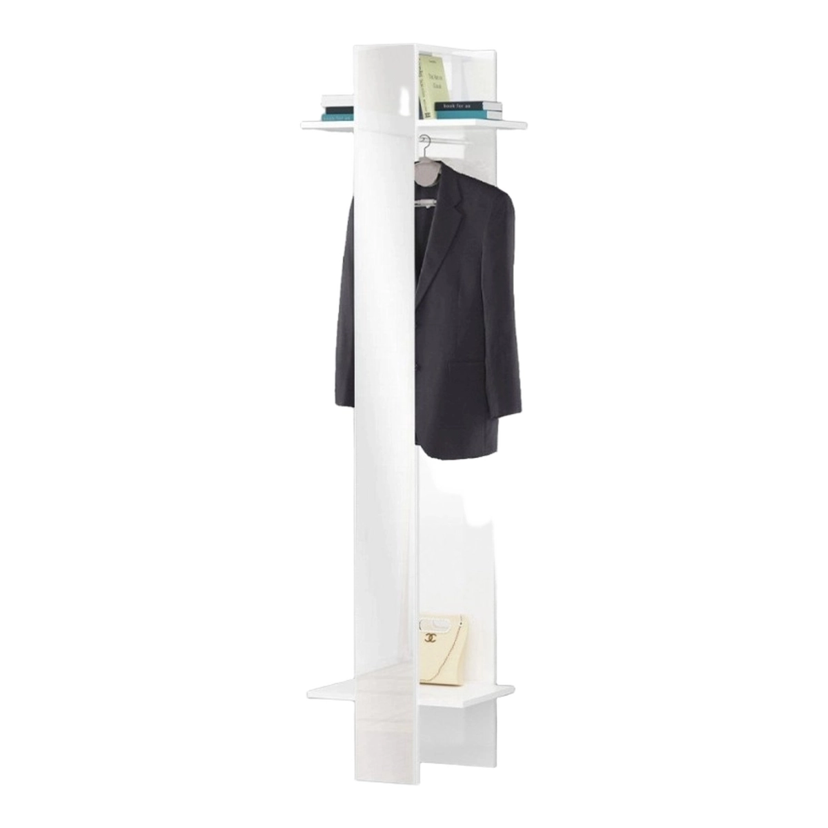 Ivy Wall Mounted Coat Rack Column with Mirror and Shelves Glossy White Web Furniture — 4