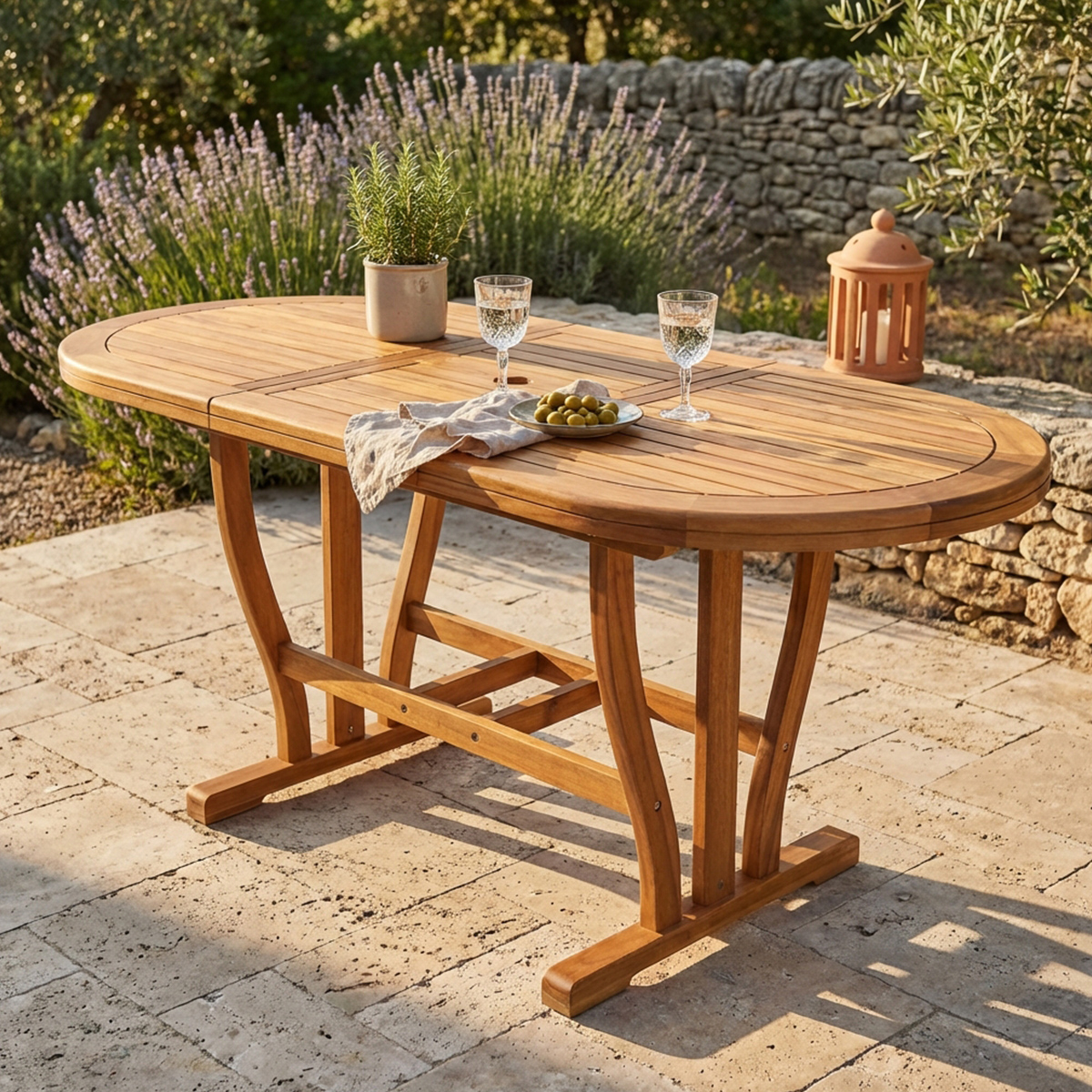 Extendable Oval Wooden Garden Table Cosma Double 120/150x70 — 3