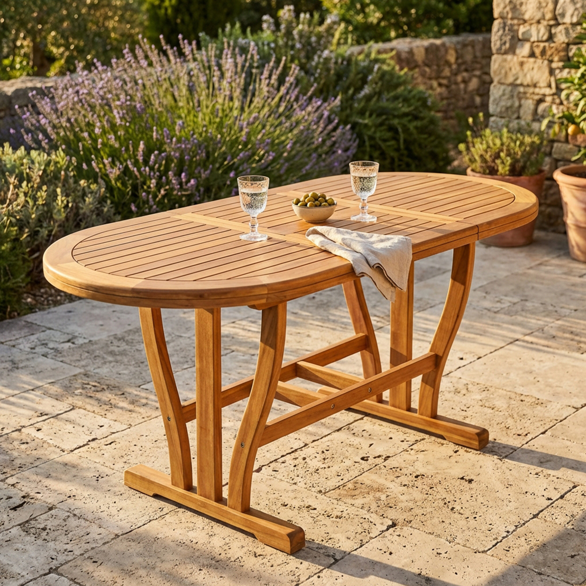 Extendable Oval Wooden Garden Table Cosma Double 120/150x70 — 2