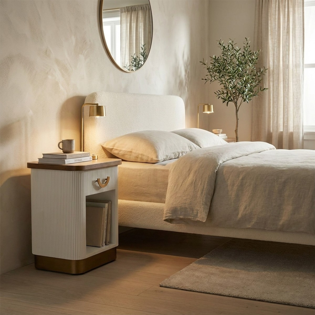 Tolosa Bedside Table in Wood and Iron with Drawer and Shelf — 2