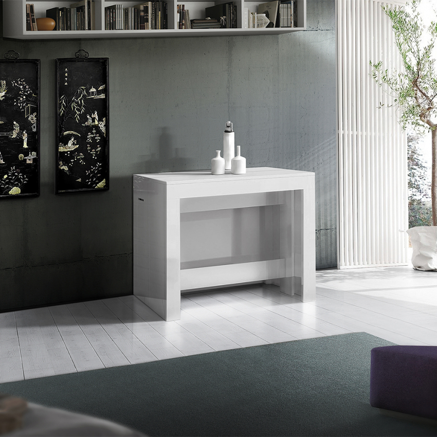 Pratika White Extendable Console Table Glossy White 90x51-300cm — 3