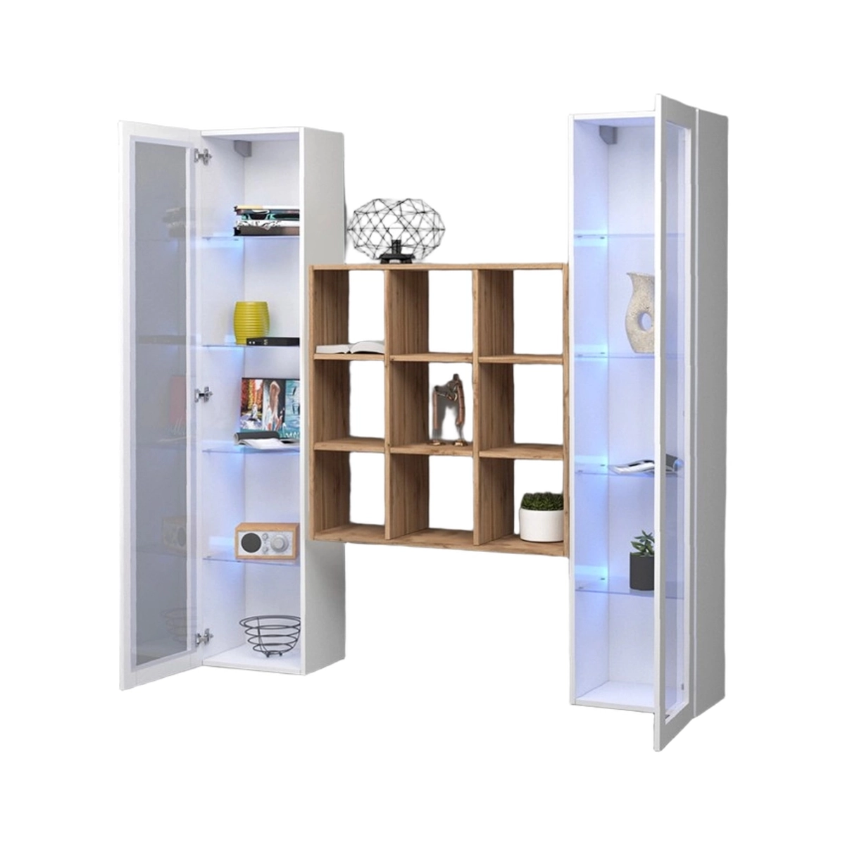 Floating Wall Unit with Bookcase and 2 Display Cabinets VILA WH — 5