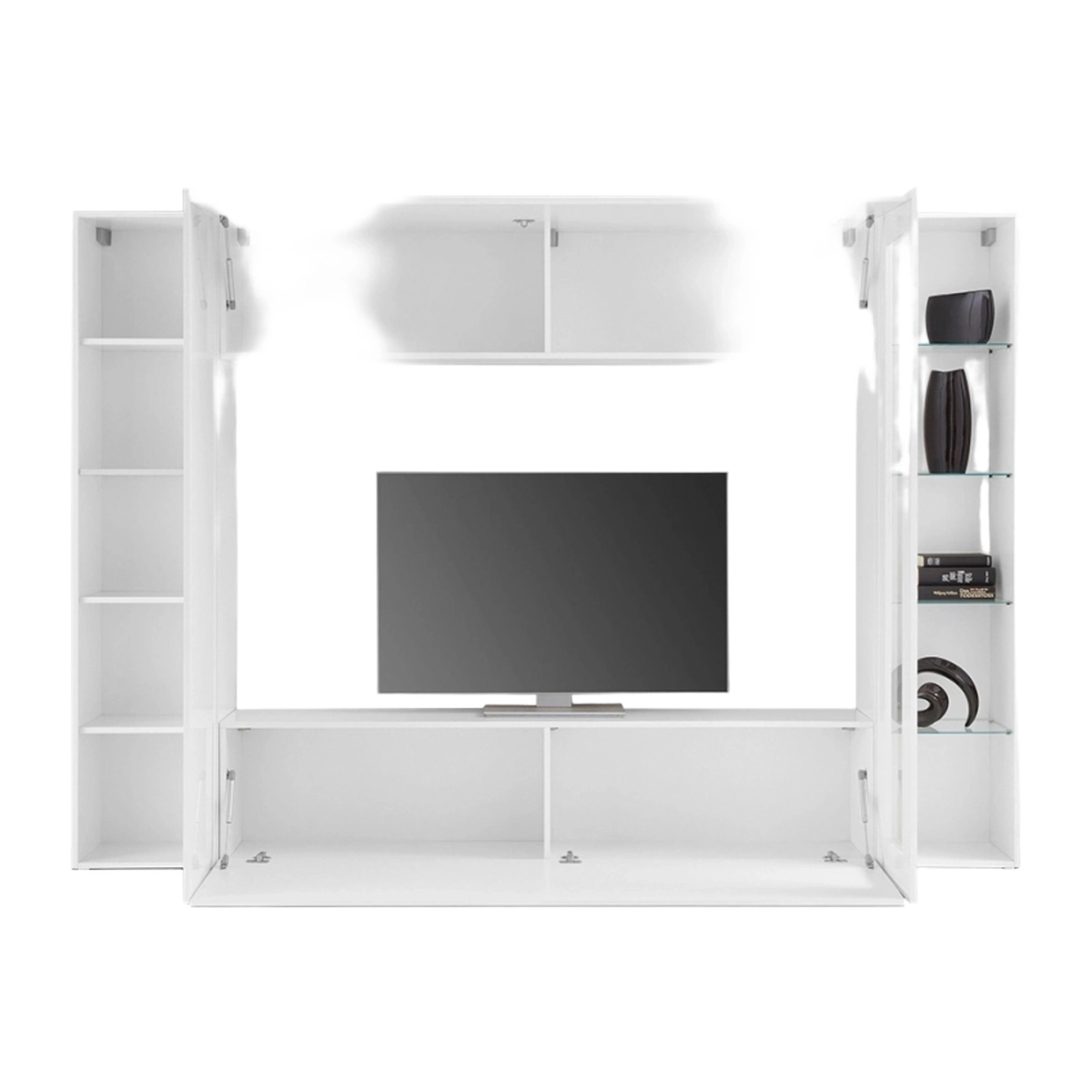 Modern Gloss White Living Room Wall Unit with TV Stand and Display Cabinet Joy Ledge — 6