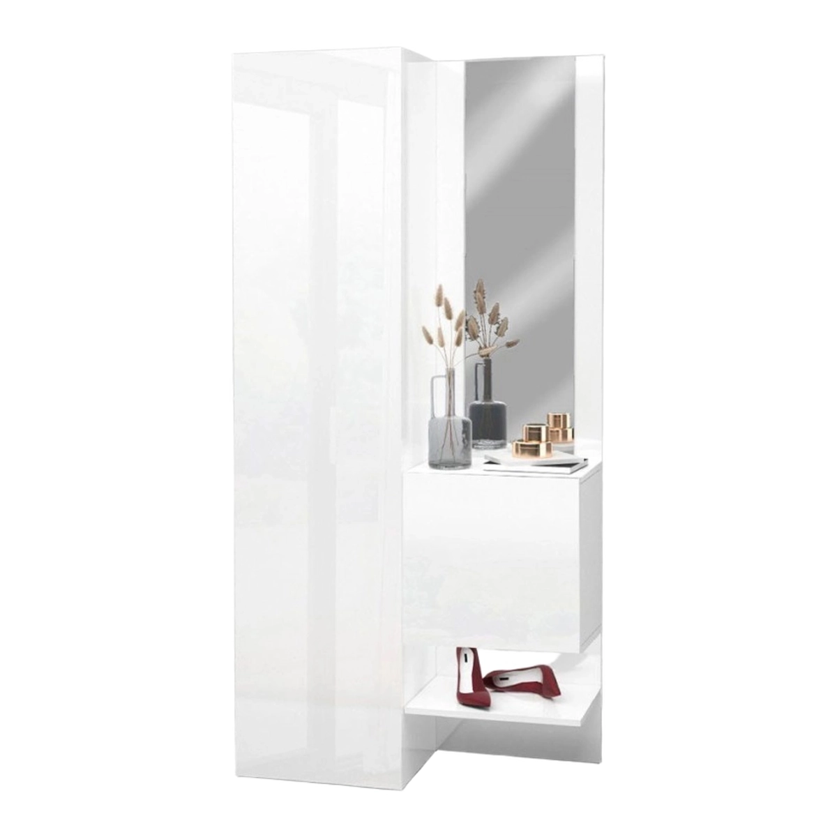 Hallway unit with shoe cabinet and mirror Chica gloss white — 5