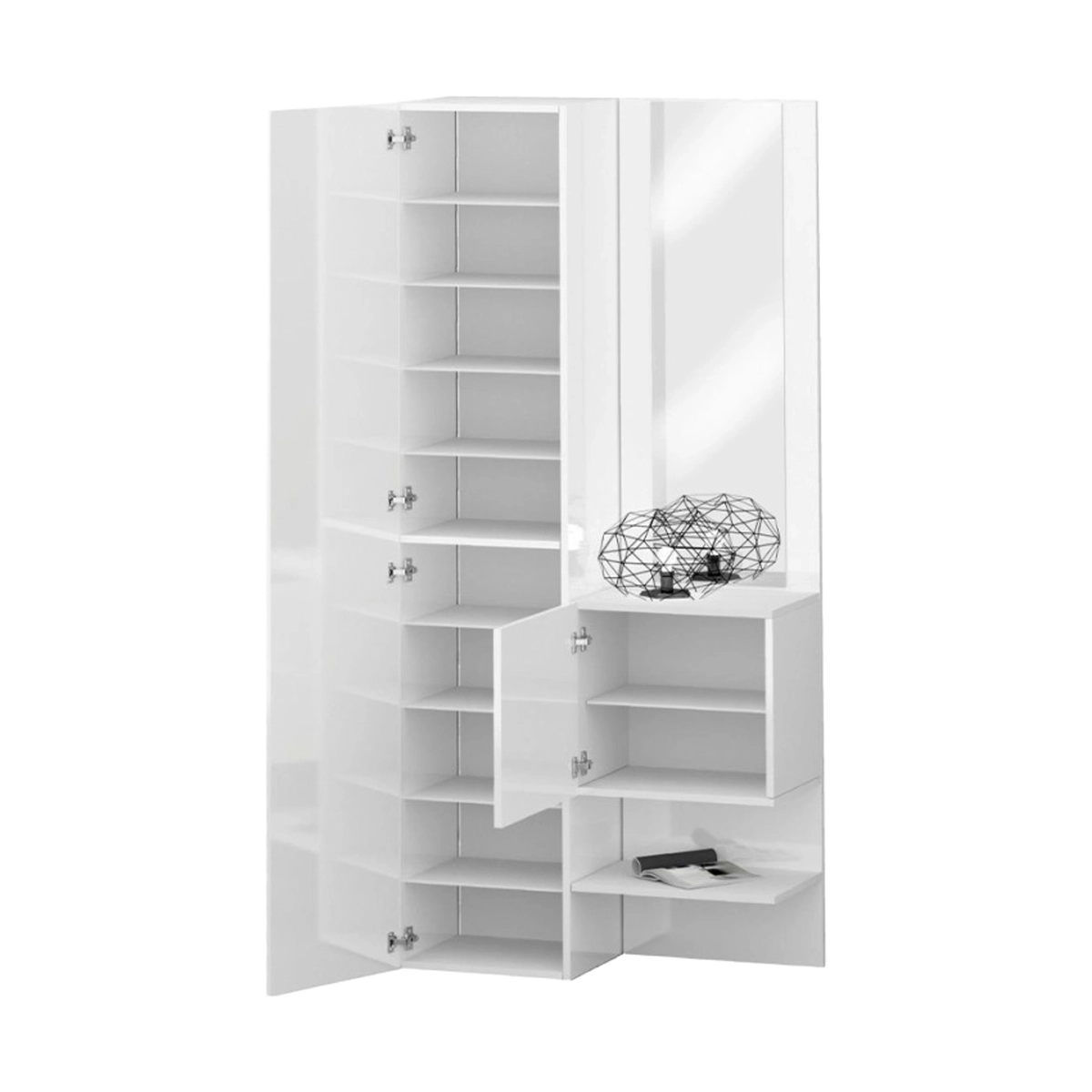 Hallway unit with shoe cabinet and mirror Chica gloss white — 4