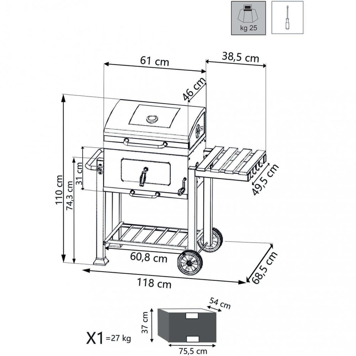 Charcoal BBQ Grill on Wheels with Lid and 2 Grates Austin — 5