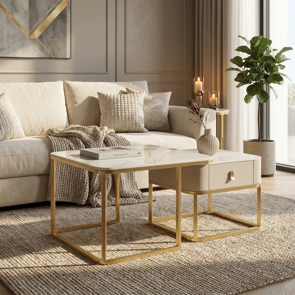 Set of 2 modern marble-effect coffee tables Beauty — 2