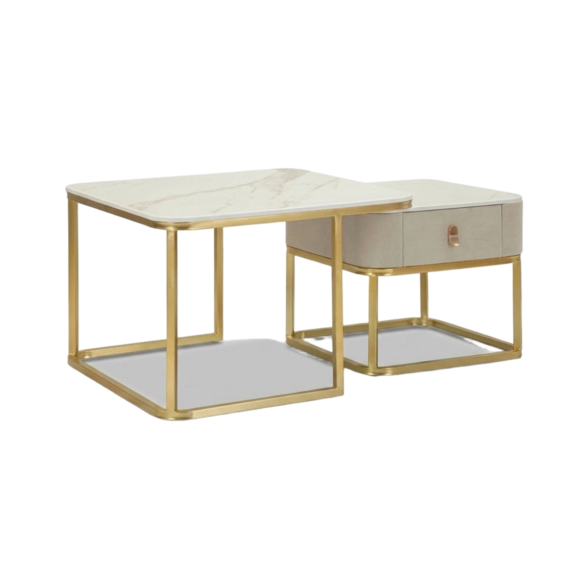 Set of 2 modern marble-effect coffee tables Beauty — 1