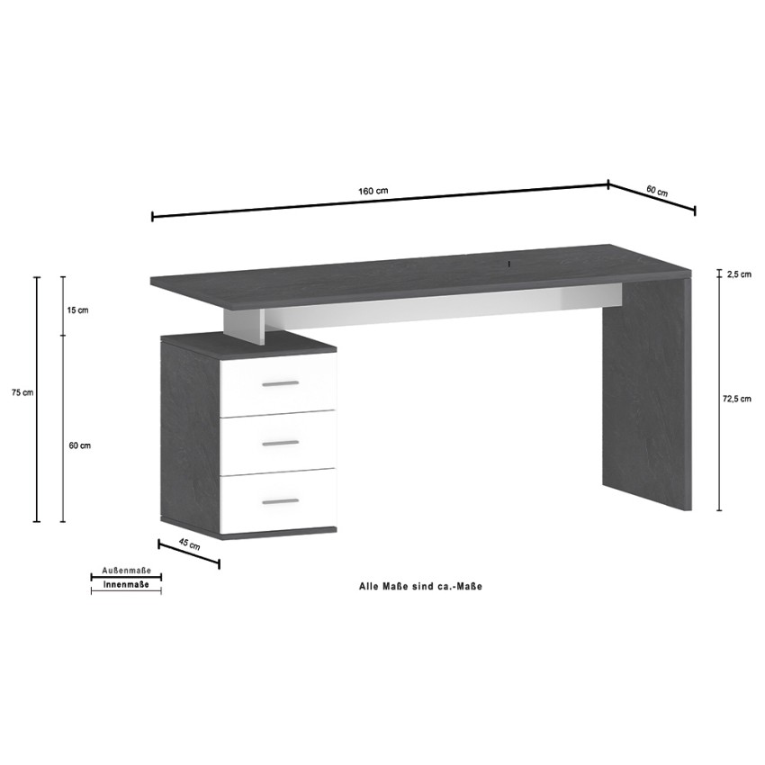 Modern Office Desk with 3 Drawers 160x60x75cm New Selina Basic — 8