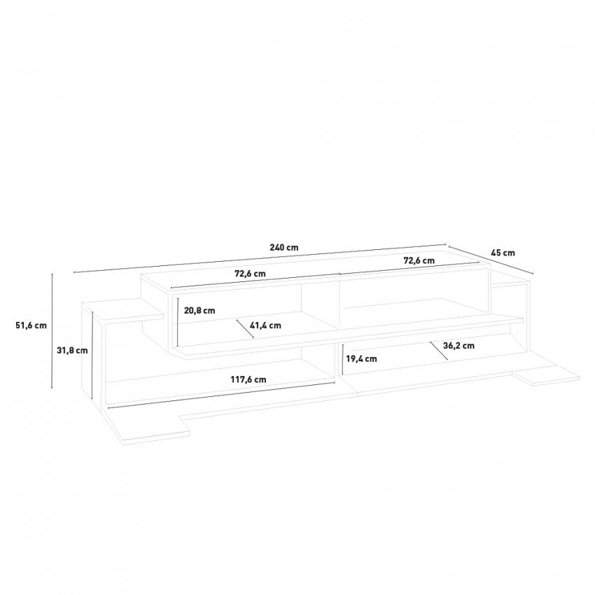 240cm Corona Low Grey TV Stand, 4 Compartments, 3 Doors, White/Grey Design — 6
