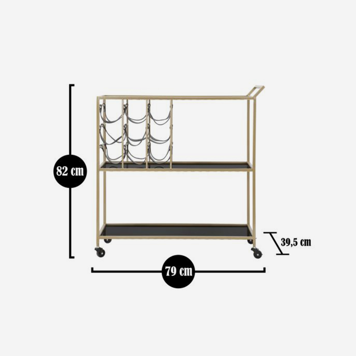 Black String Mobile Bar Serving Cart with Wheels — 3