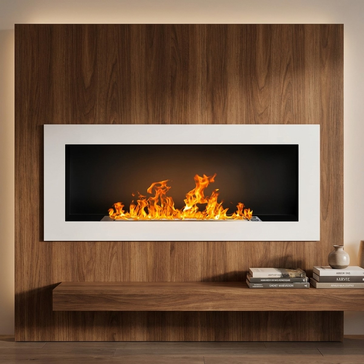 Wall-mounted and recessed stainless steel bioethanol fireplace Lucca — 2
