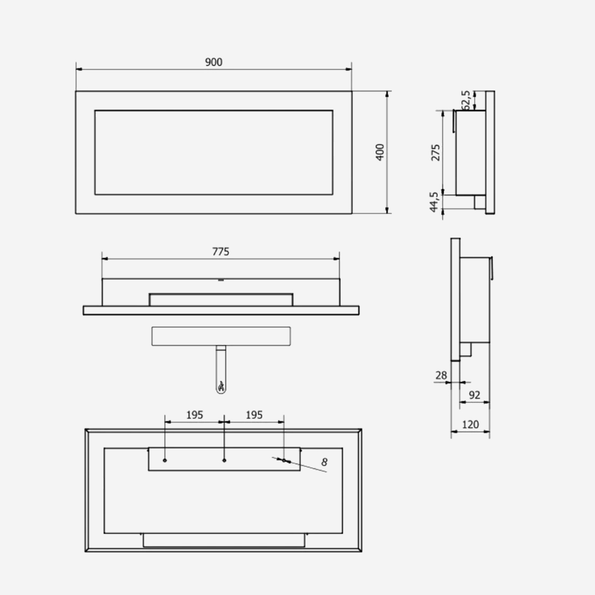Wall-mounted and recessed stainless steel bioethanol fireplace Lucca — 6