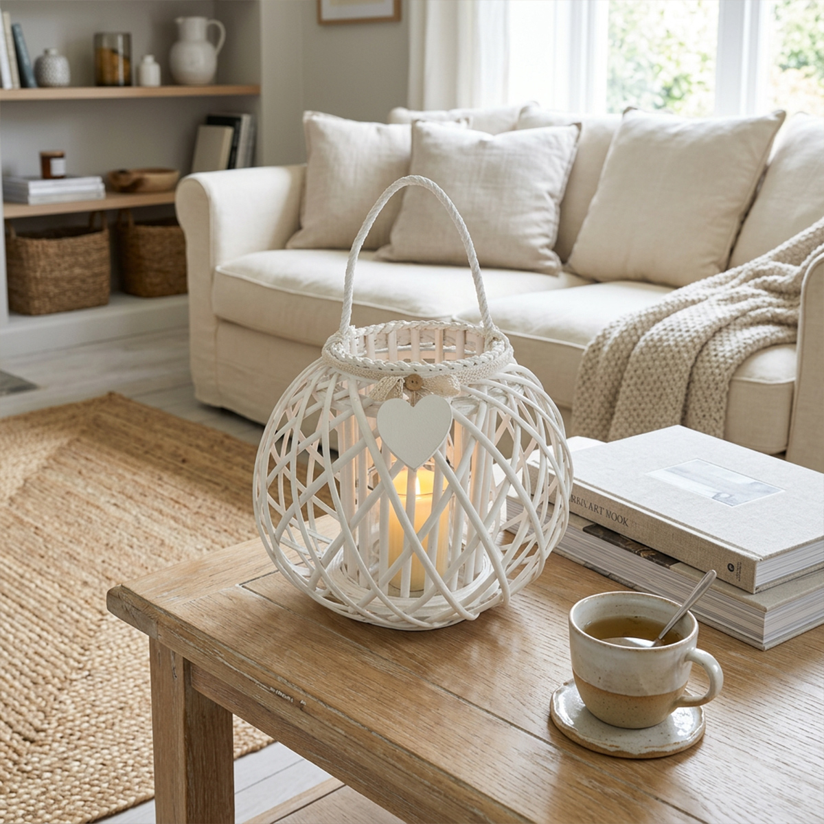 Yolande Wicker and Glass Decorative Lantern with Heart — 3