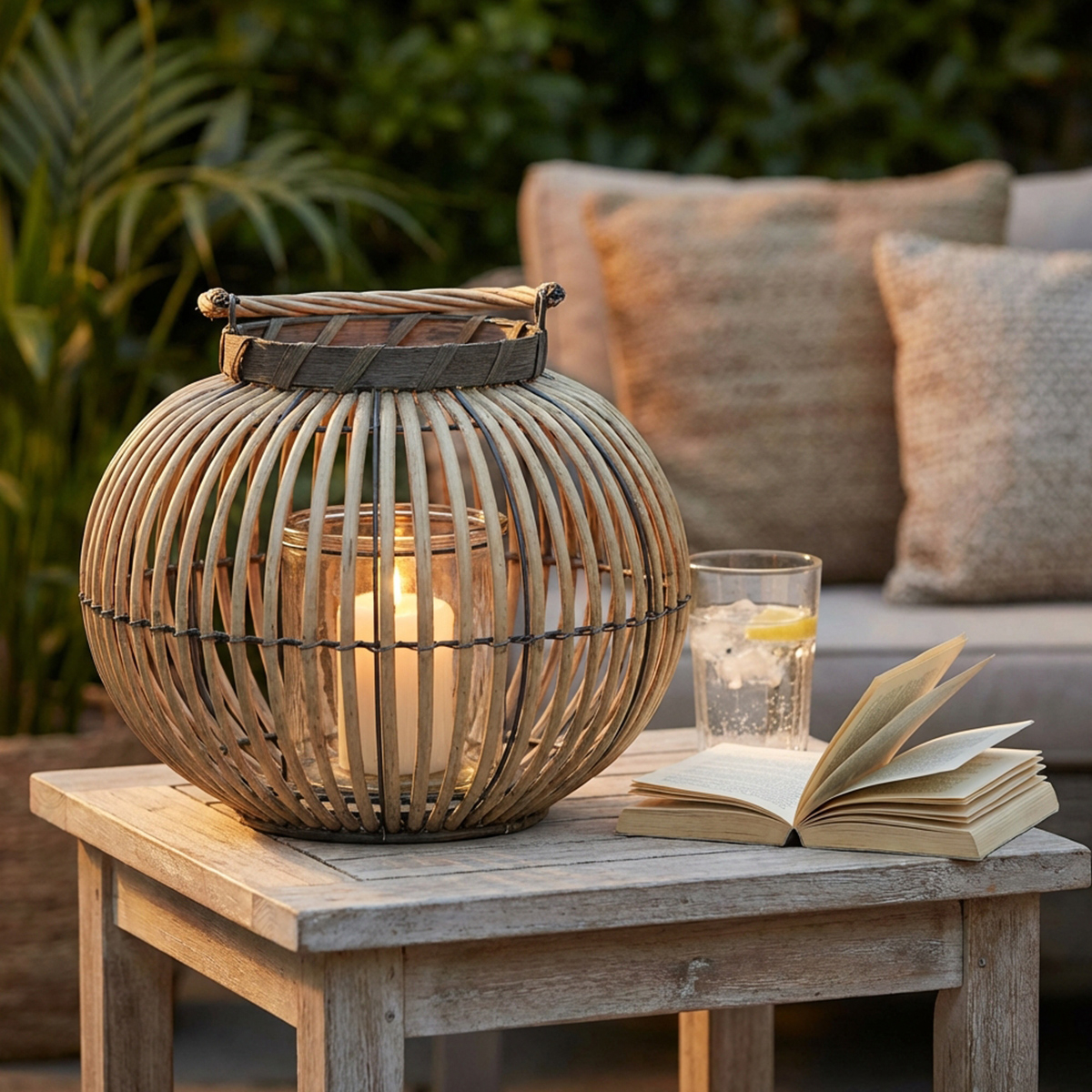 Gabrielle Wicker and Glass Table Lantern — 3