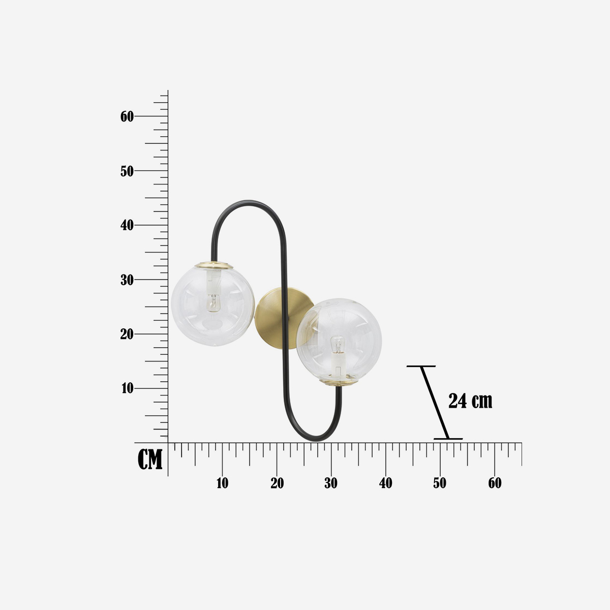 Iron Black 2 Light Wall Lamp in Metal and Glass — 3