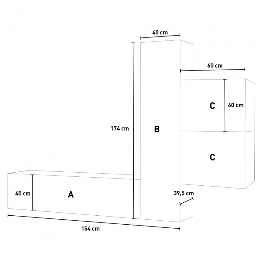 Wall-mounted living room TV unit 4 modular cabinets wood A112 — 6