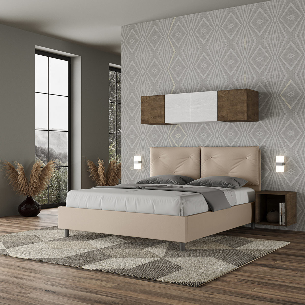 Double storage bed 160x200 with cushion headboard Appia M1 — 2