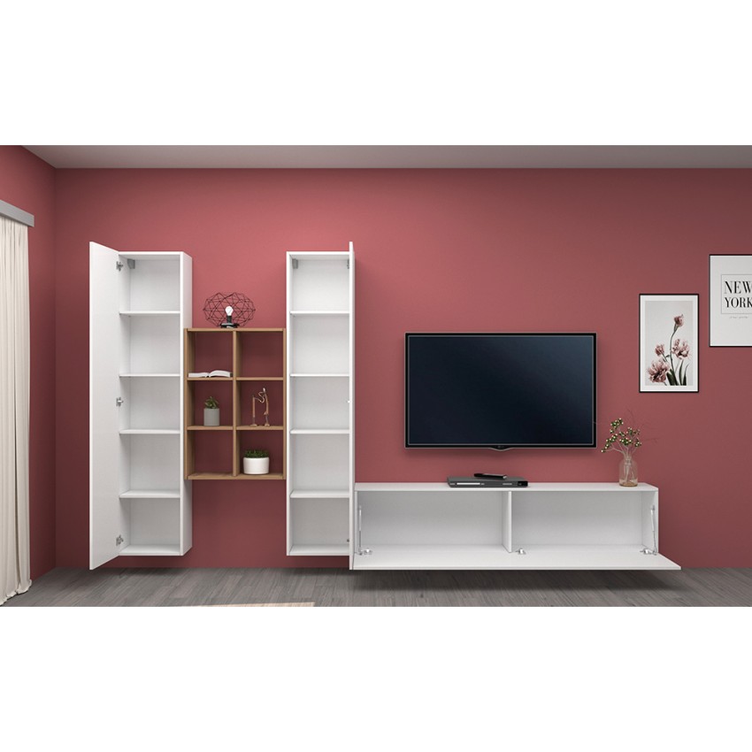 Wall-Mounted TV Unit with Bookcase and 2 Cabinets Manny WH — 4