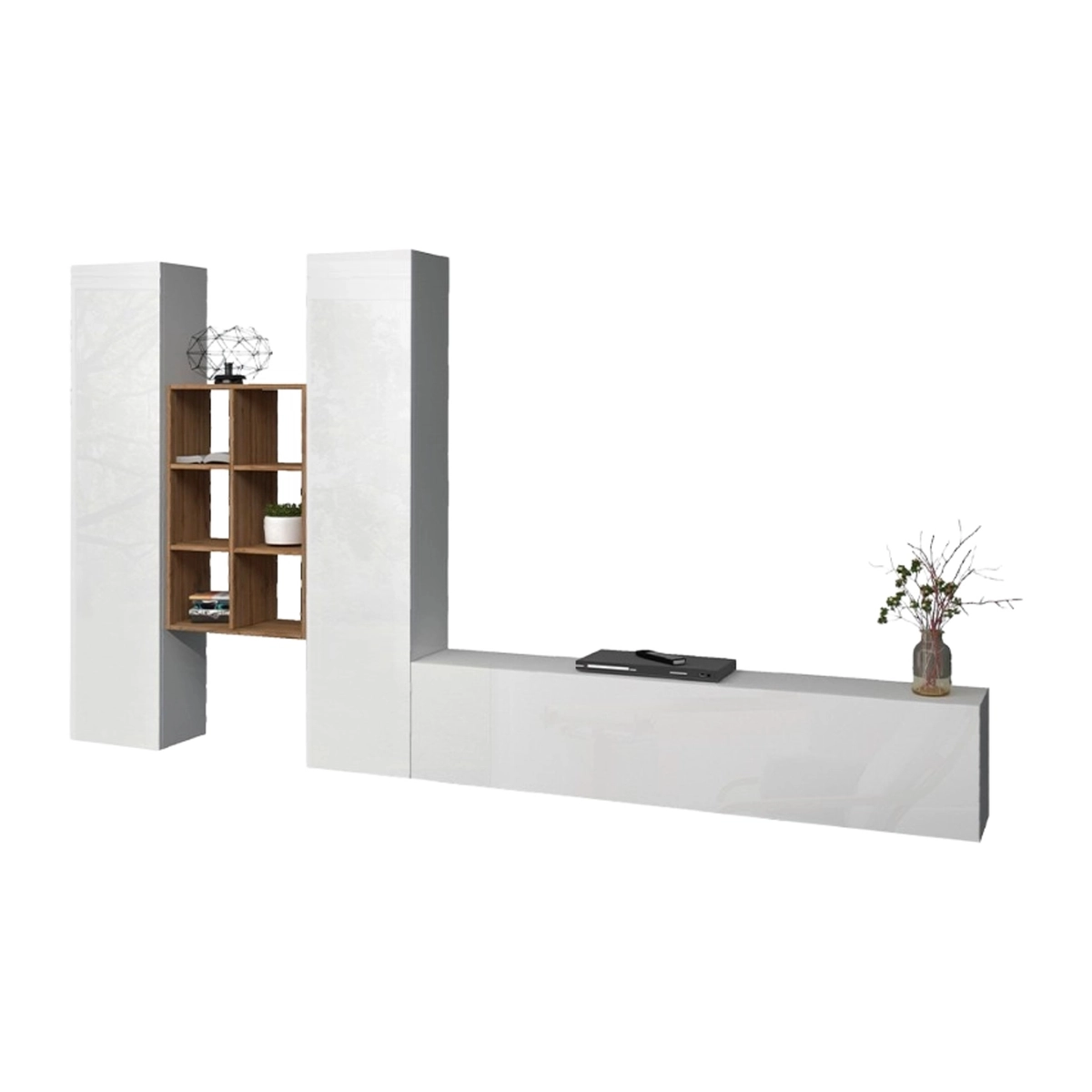 Wall-Mounted TV Unit with Bookcase and 2 Cabinets Manny WH — 1