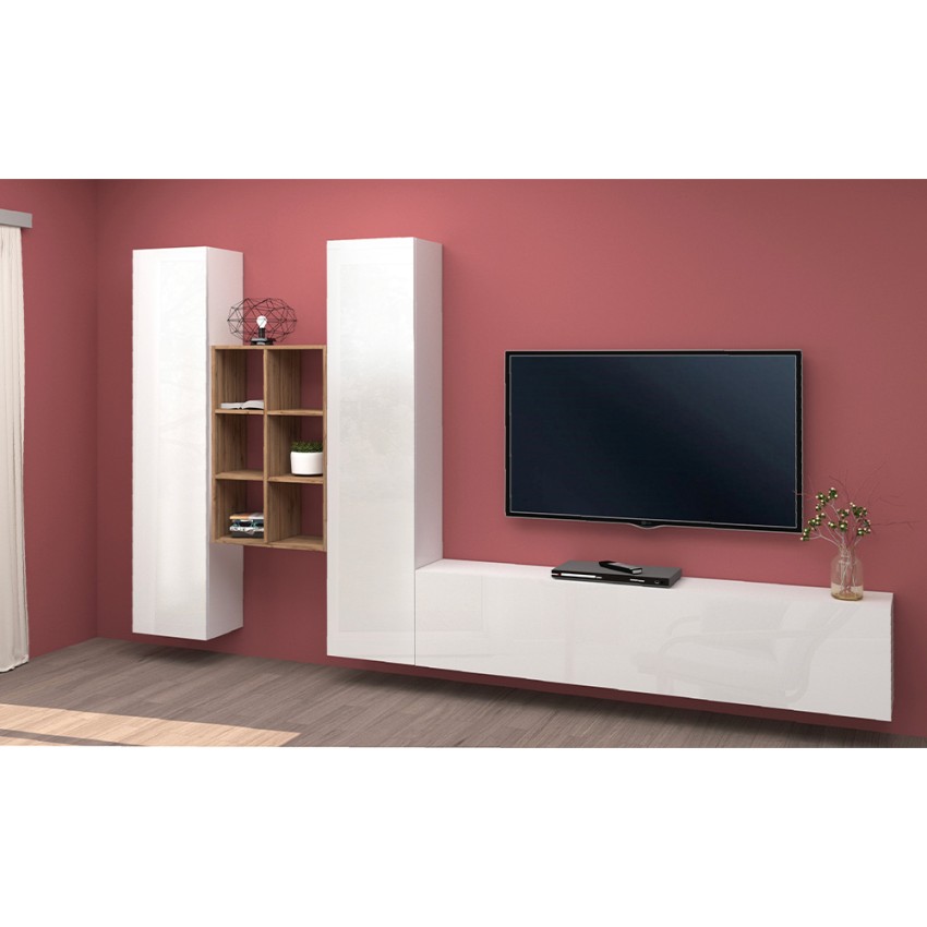 Wall-Mounted TV Unit with Bookcase and 2 Cabinets Manny WH — 3