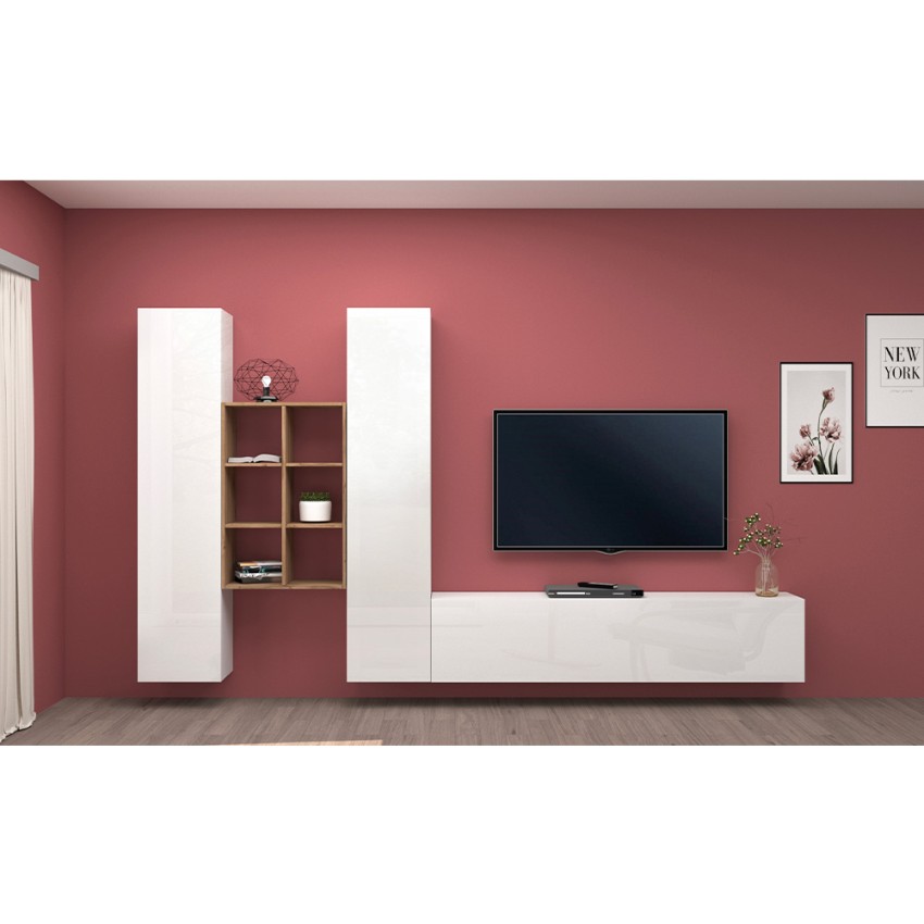 Wall-Mounted TV Unit with Bookcase and 2 Cabinets Manny WH — 5