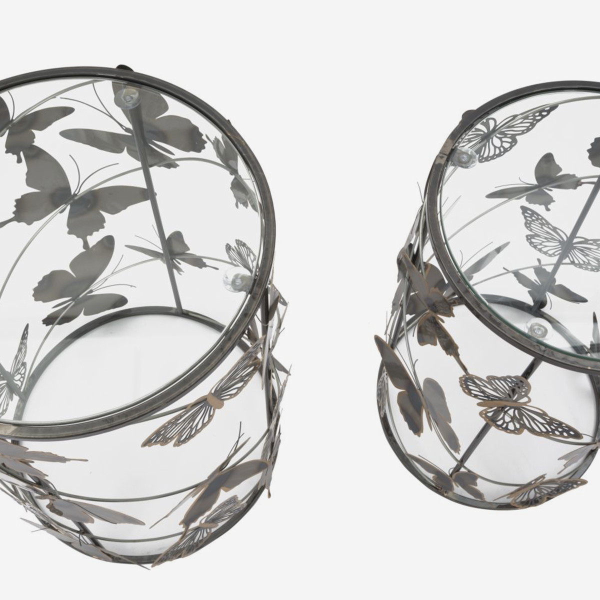 Set of 2 Round Coffee Tables in Metallo and Glass Farfalle — 4
