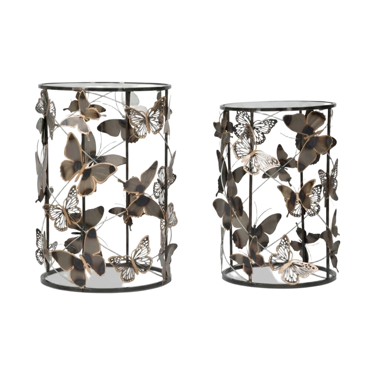 Set of 2 Round Coffee Tables in Metallo and Glass Farfalle — 1