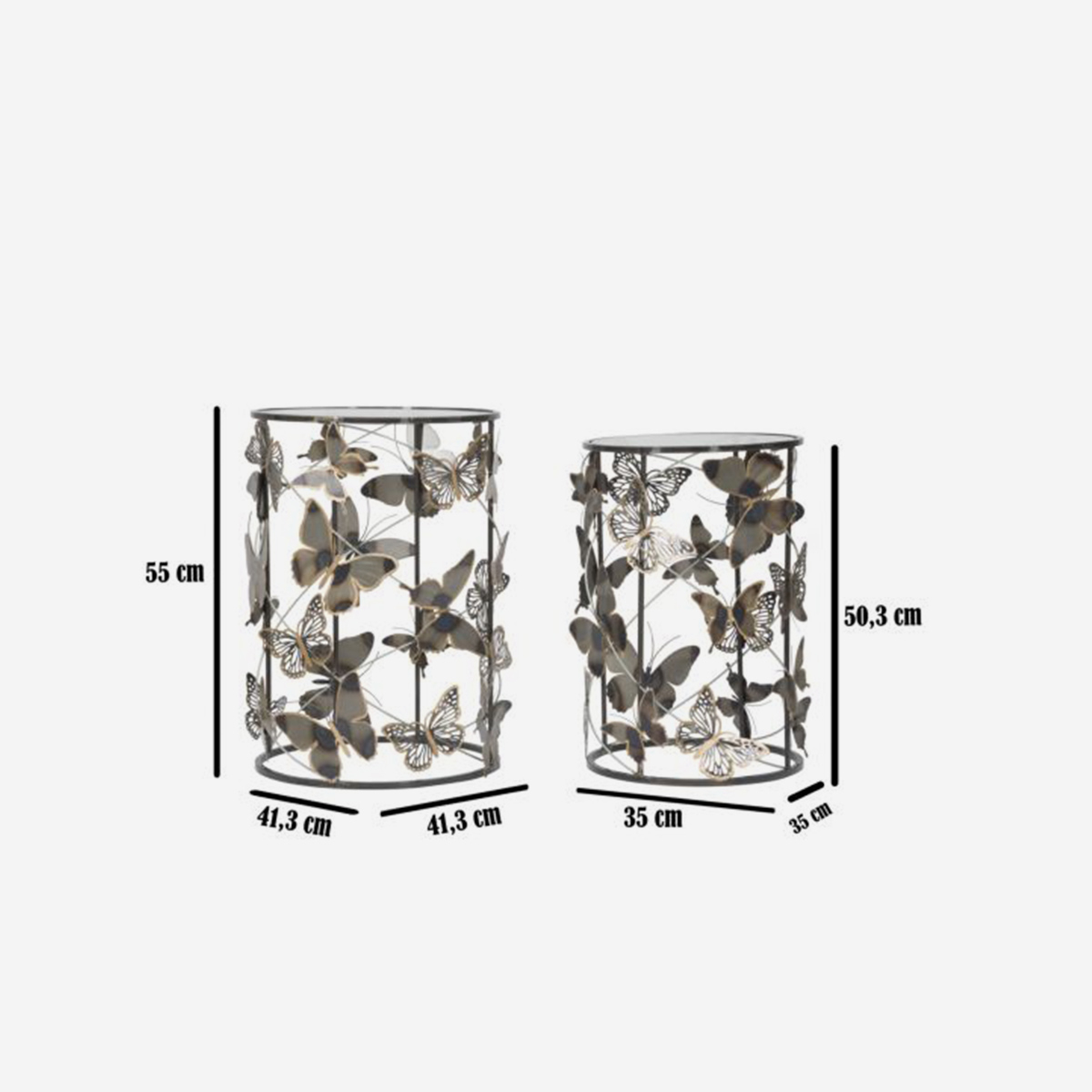 Set of 2 Round Coffee Tables in Metallo and Glass Farfalle — 6